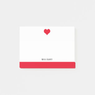 Post-it® Blanc avec Coeur rouge & Bordure & Nom