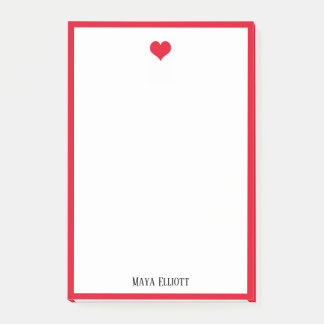 Post-it® Blanc avec coeur rouge vif et frontière + nom
