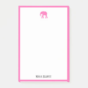 Post-it® Blanc avec éléphant rose vif et bordure + nom