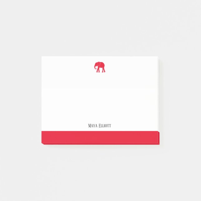 Post-it® Blanc avec éléphant rouge brillant et frontière et (Devant)