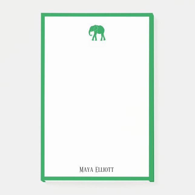 Post-it® Blanc avec éléphant vert brillant et bordure + nom (Devant)