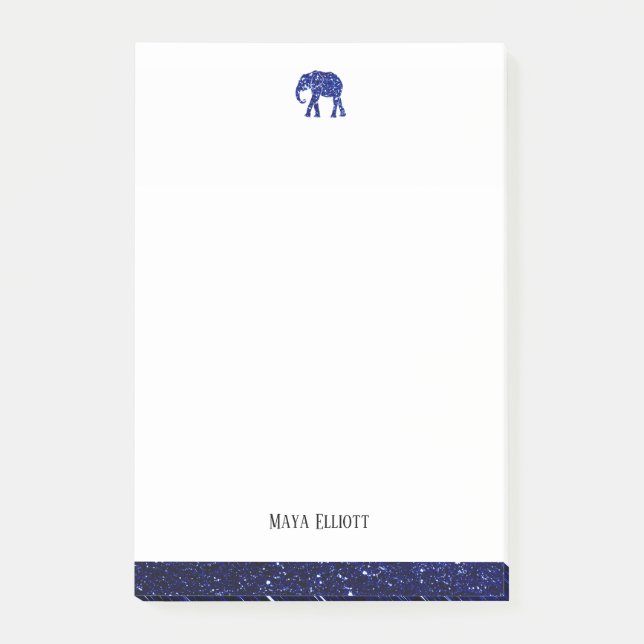 Post-it® Blanc avec Parties scintillant Blue Faux Elephant  (Devant)