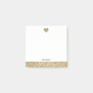 Post-it® Blanc avec Parties scintillant Gold Faux Coeur & B
