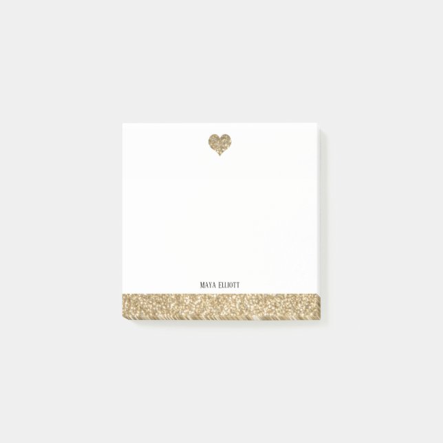 Post-it® Blanc avec Parties scintillant Gold Faux Coeur & B (Devant)