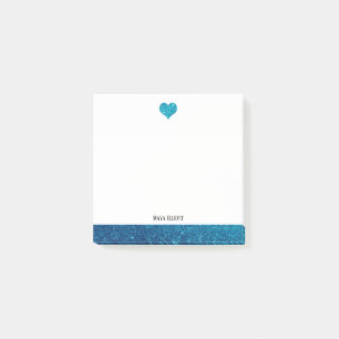 Post-it® Blanc avec Parties scintillant Turquoise Faux Coeu