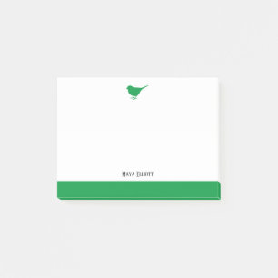 Post-it® Blanc avec Petit Oiseau Vert & Bordure + Nom