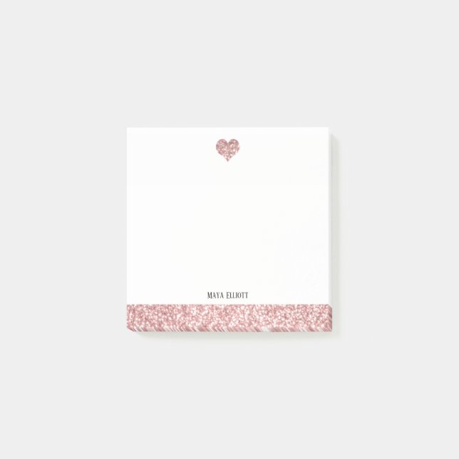 Post-it® Blanc avec Rose Gold Faux Parties scintillant Coeu (Devant)