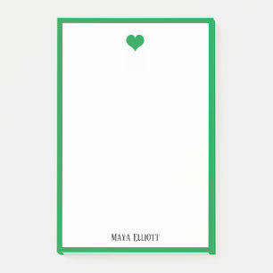 Post-it® Blanc avec un coeur et une bordure vert vif + nom