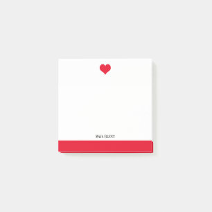 Post-it® Blanc avec un coeur rouge vif et une bordure + nom