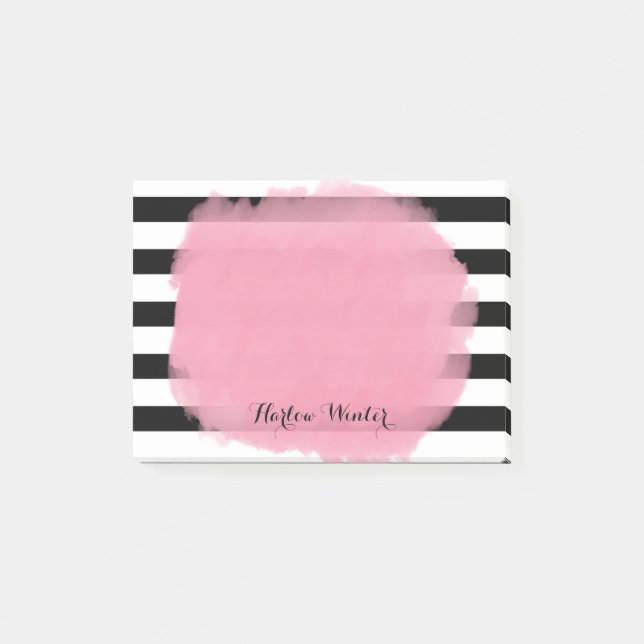 Post-it® Blanc chic de noir de rose de rayures (Devant)