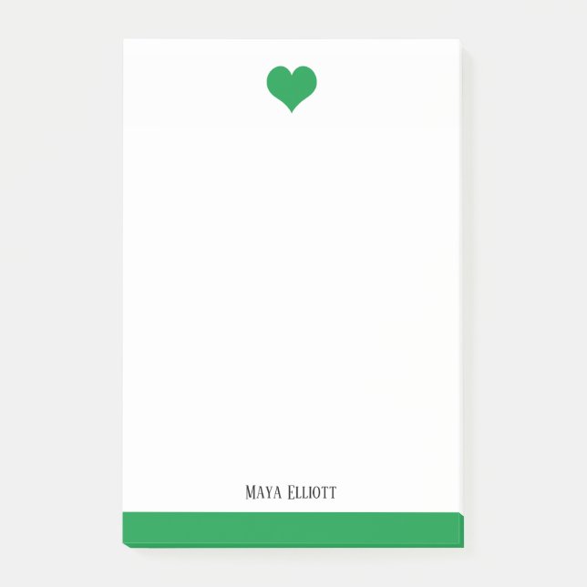Post-it® Blanc et vert clair Coeur & Bordure, Nom (Devant)