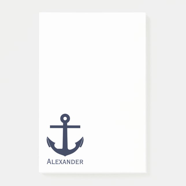 Post-it® Blanc nautique de bleu marine d'Ancre de (Devant)