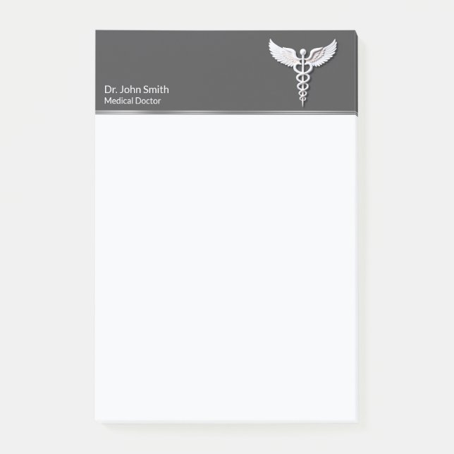 Post-it® Blanc Nettoyer Détails Caduceus Gris Médicale (Devant)