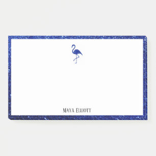 Post-it® Blanc sur Bleu Faux Parties scintillant Flamant ro