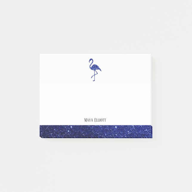 Post-it® Blanc sur Bleu Faux Parties scintillant Flamant ro (Devant)