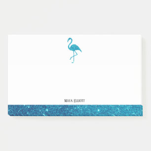 Post-it® Blanc sur flamant rose faux pailleté sarcelle & bo
