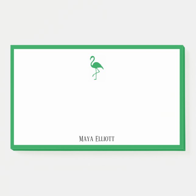 Post-it® Blanc sur Flamant rose vert clair et bordure avec  (Devant)