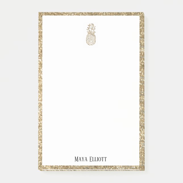 Post-it® Blanc sur Parties scintillant Gold Faux Ananas & B (Devant)