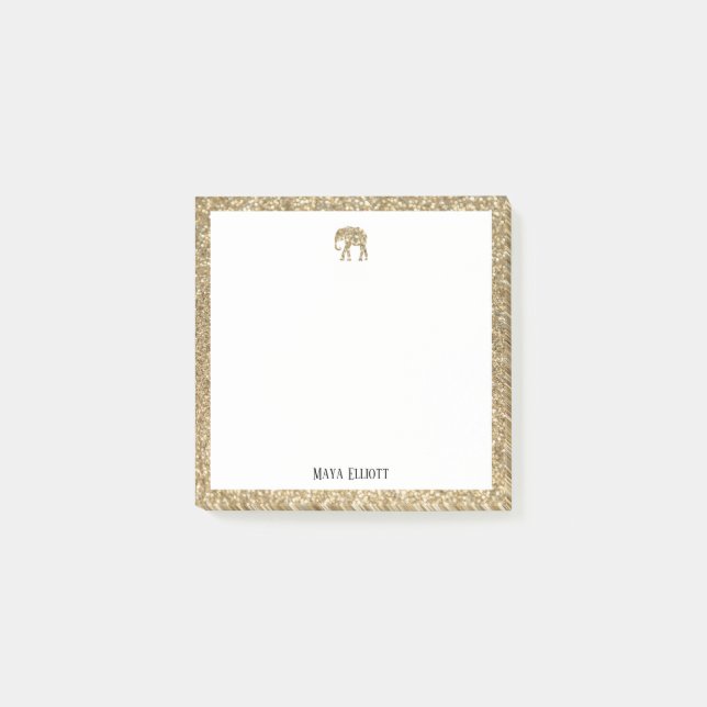 Post-it® Blanc sur Parties scintillant Gold Faux Eléphant & (Devant)