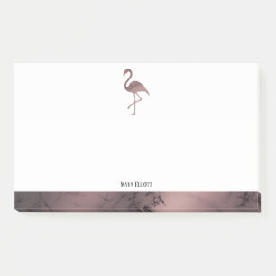 Post-it® Blanc sur Rose en marbre or Flamant rose & bordure