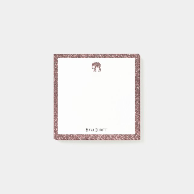 Post-it® Blanc sur Rose Gold Faux Parties scintillant Eleph (Devant)