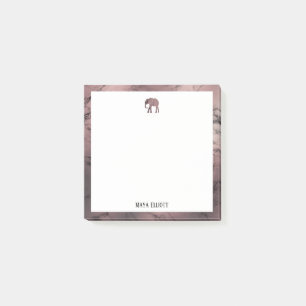 Post-it® Blanc sur Rose Marbre Or Eléphant & Bordure