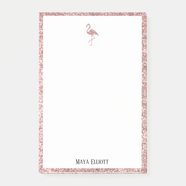 Post-it® Blanc sur Rose Parties scintillant or Flamant rose (Devant)
