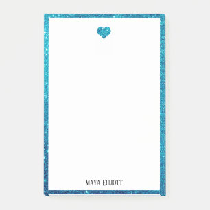 Post-it® Blanc sur sarcelle Faux paillettes Cœur et bordure