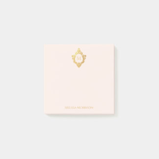 Post-it® Blason Rose Or Monogramme et Nom Élégant Vintage