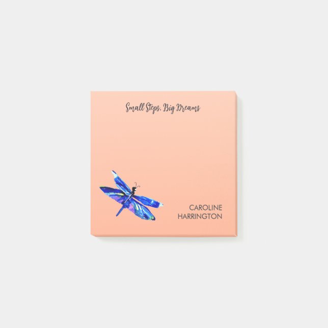 Post-it® Bleu Aquarelle Dragonfly Personnalisé Orange (Devant)