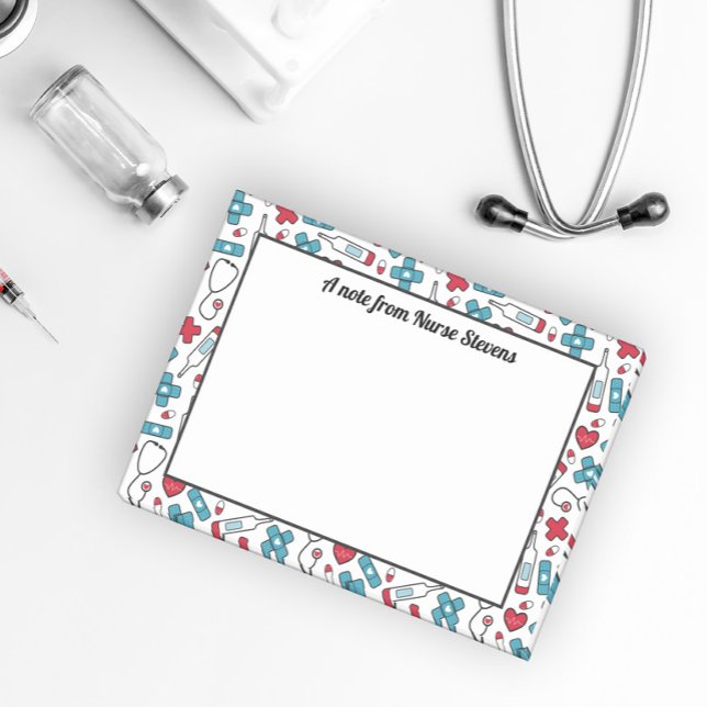 Post-it® Bleu bleu rouge blanc Motif une note de l'infirmiè (Créateur téléchargé)