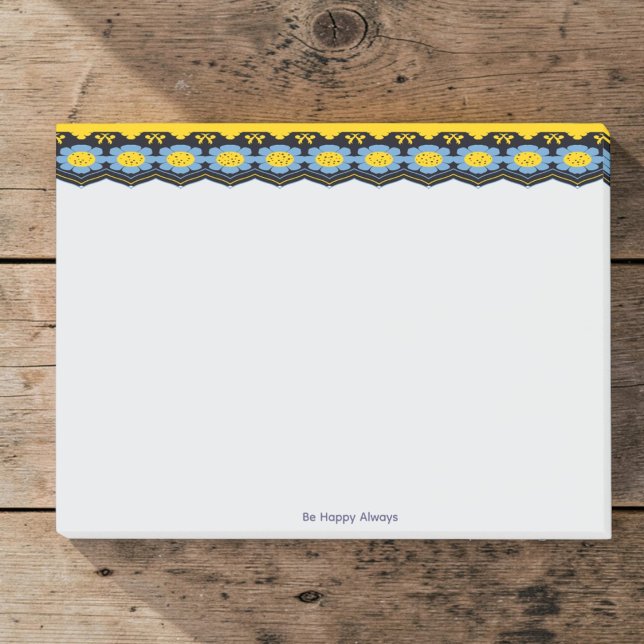 Post-it® Bleu Ciel Et Jaune Ensoleillé Floral (Made by hand with love. Blue floral edge with bright yellow and black and add your own quote below.)