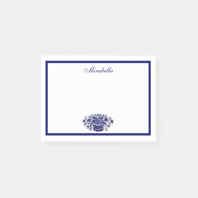 Post-it® Bleu et blanc Flore Bleu personnalisé (Devant)