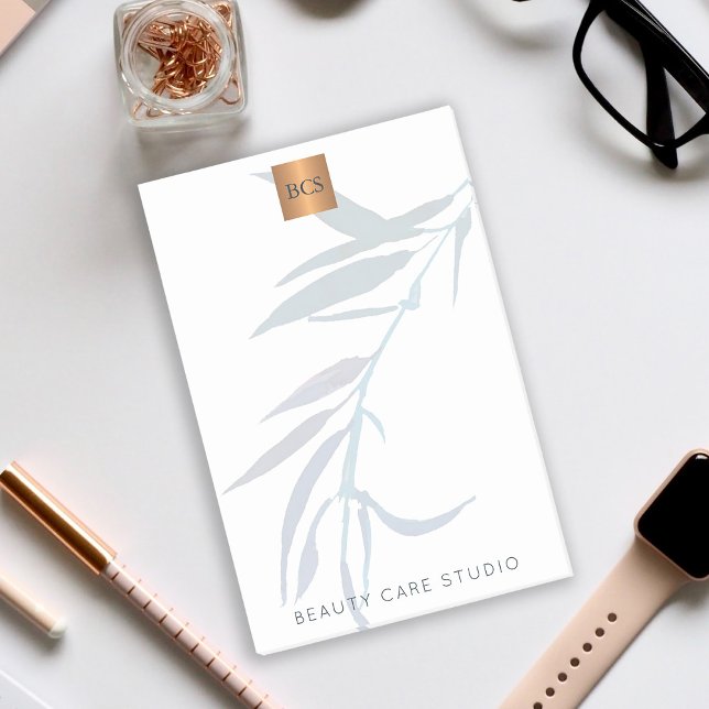 Post-it® Bleu feuille métal or cuivre monogrammé (Créateur téléchargé)