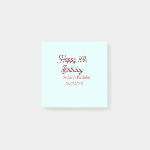 Post-it® Bleu pastel rouge joyeux 16e anniversaire nom date
