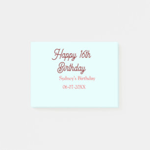 Post-it® Bleu pastel rouge joyeux 16e anniversaire nom date