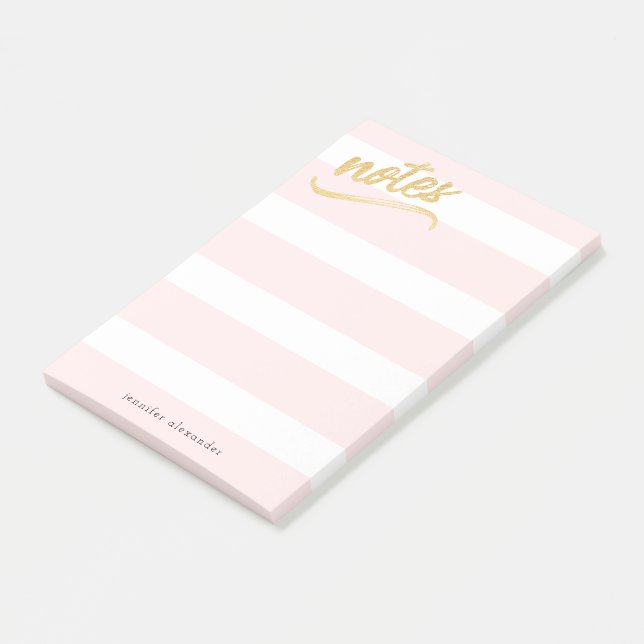 Post-it® Bleu Pink Stripes Gold Faux Foil Notes (Incliné)