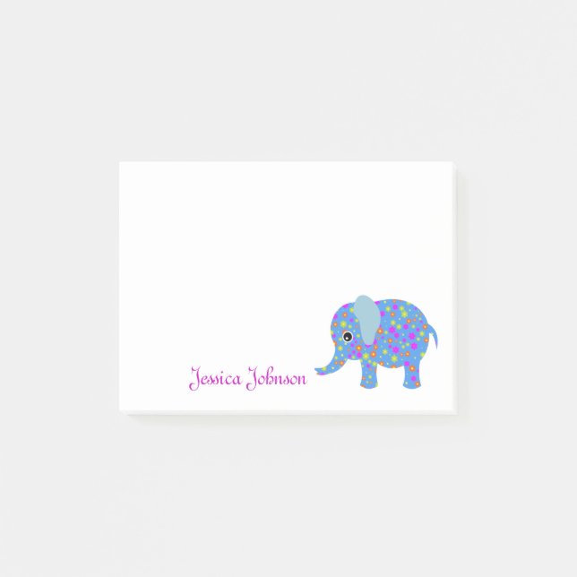 Post-it® Bloc-notes personnalisé Funny Blue Floral Elephant (Devant)