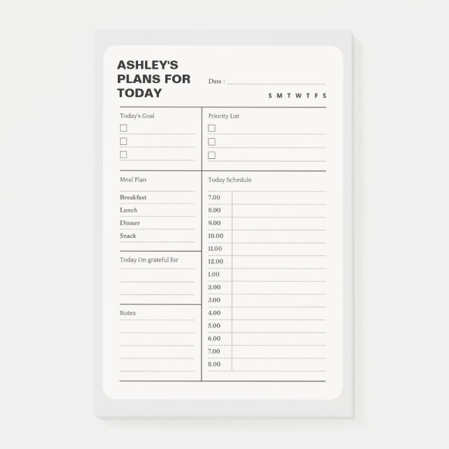 Post-it® Bloc-notes simple pour planificateur quotidien (Devant)