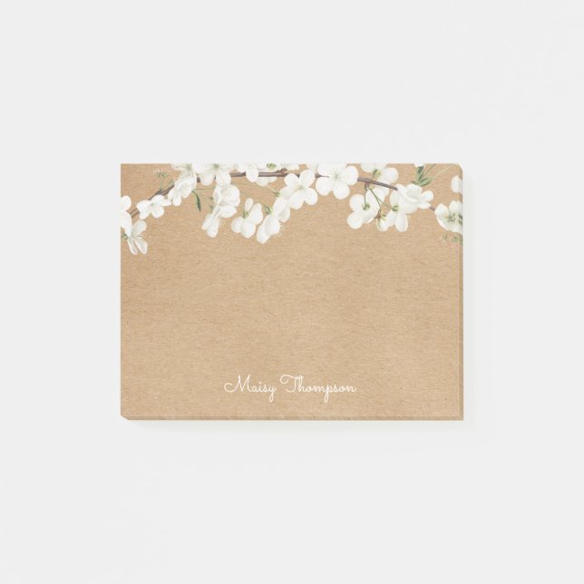 Post-it® Blossom Blanche Nom Kraft Rustique Script (Devant)
