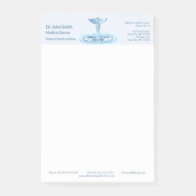 Post-it® Blue Caduceus Water Riples Médicale Hermes Rod (Devant)