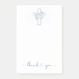 Post-it® Blue Floral Cross Baptism/Christening Thank You 
