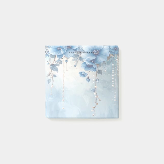 Post-it® Blue Flowers and Pearls Post it Notes (Devant)