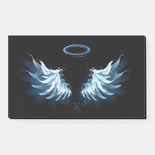 Post-it® Blue Glowing Angel Wings on black background