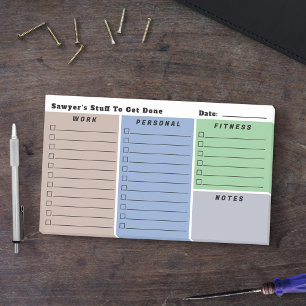 Post-it® Blue Green Brown Man's Daily Planning Checlists