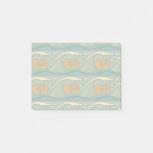 Post-it® Blue Ocean Waves Nautilus Seashell Motif Nouveau