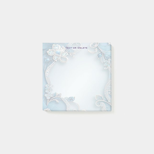 Post-it® Blue Ornate Floral Post it Notes (Devant)