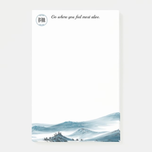 Post-it® Blue White Mountain View Monogramme Citation posit (Devant)