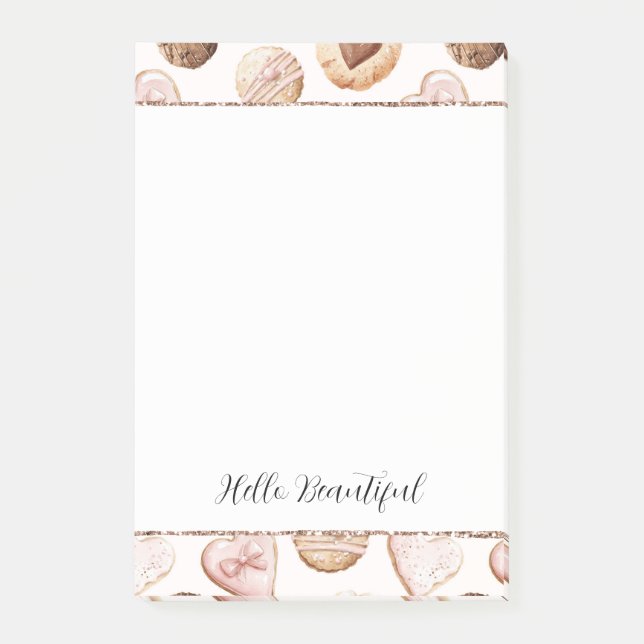 Post-it® Blush Glitter Pink Cream Brown Hearts Treats (Devant)