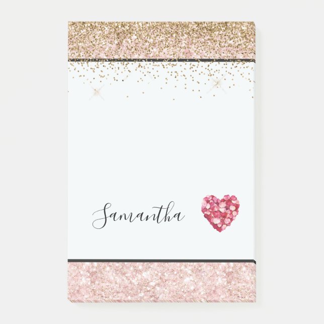 Post-it®  Blush Pink Glitter Red Rose Petals Heart (Devant)